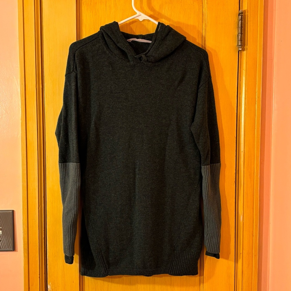 Athleta Merino Wool Hooded Pullover Swea With Arm Warmer detail Green Size Small